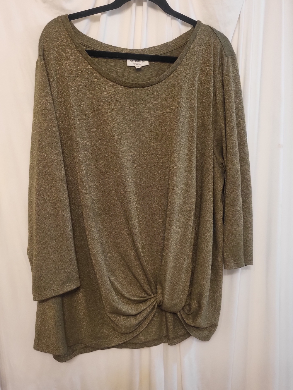 Studio Works Olive Green Twist-Front Long Sleeve Top
